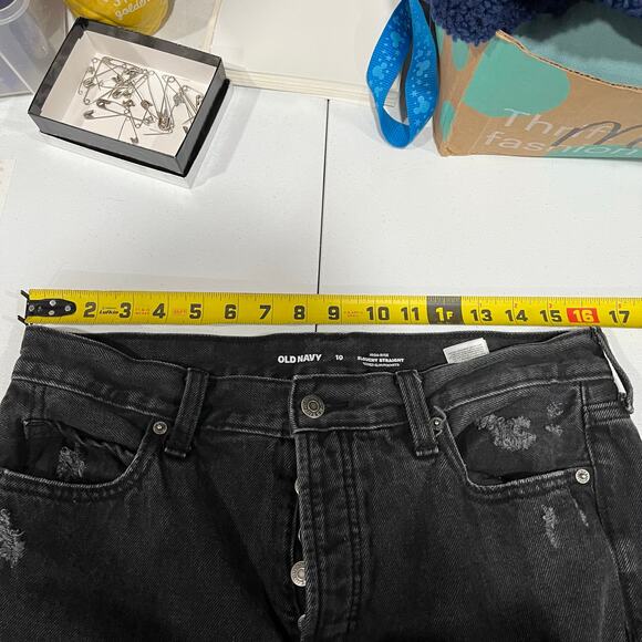 Old Navy High-Waisted Slouchy Straight Cropped Distressed Jeans 10 Zelda Black - Picture 6 of 8